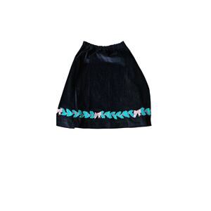 Vintage Eagle's Eye Black Velvet Emb Holly Berries Christmas Midi Skirt 28 S M‎